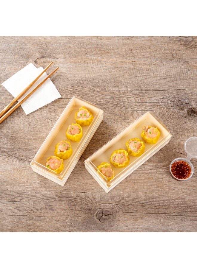 Restaurantware LIDS ONLY: Taipei 7.5 x 3.5 x 1.3 Inch Rectangle Transparent Lids, 100 Plastic Lids For 18 Ounce Rectangle Wooden Containers - Containers Sold Separately, Clear Plastic To Go Box Lids  - Image 4