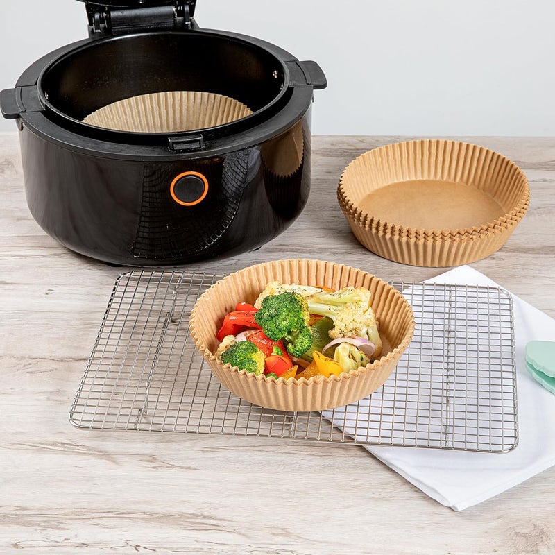 Restaurantware RestaurantwarePastry Tek 63 x 63 x 18 Inch Air Fryer Liners 100 Round Air Fryer Baskets  NoStick Silicone Coating Unbleached FoodGrade Paper Liners For Steamer Microwave Oven Fry Pan  - Image 3