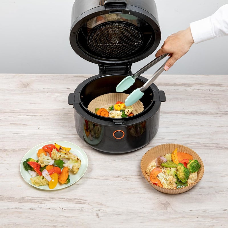Restaurantware RestaurantwarePastry Tek 63 x 63 x 18 Inch Air Fryer Liners 100 Round Air Fryer Baskets  NoStick Silicone Coating Unbleached FoodGrade Paper Liners For Steamer Microwave Oven Fry Pan  - Image 5
