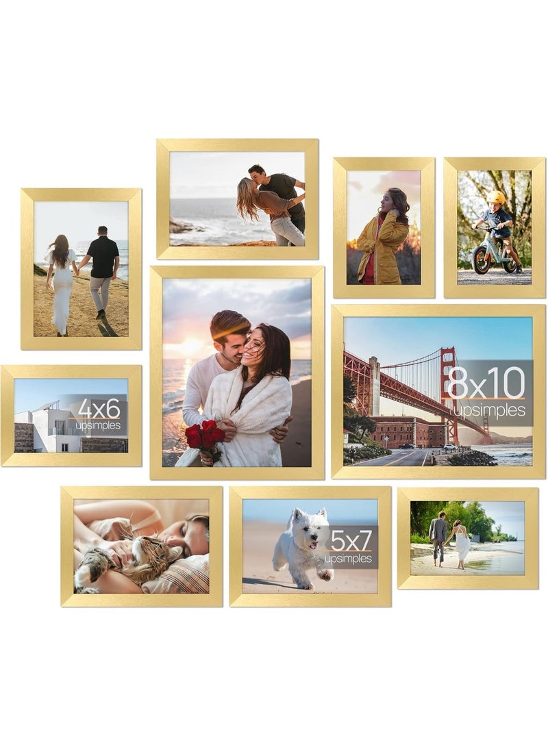 HZYH 10 Pack Gold Picture Frames Set, Multi-Size Photo Collage Frame Set (8x10, 5x7, 4x6) for Wall Gallery or Tabletop Display - Image 1