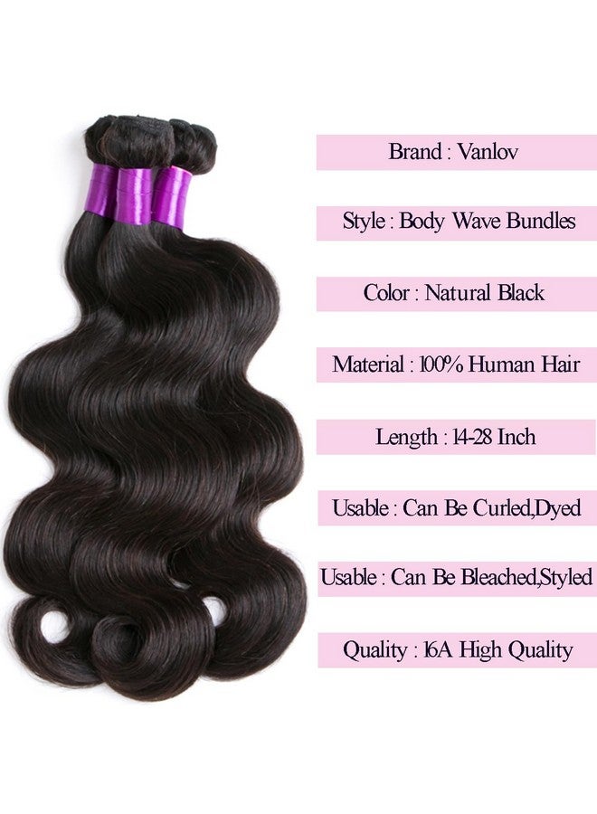vanlov 16A Body Wave Human Hair Bundles (18 20 22) Brazilian Remy Hair 3 Bundles Body Wave Bundles Human Hair Extension Natural Black Bundles - Image 1