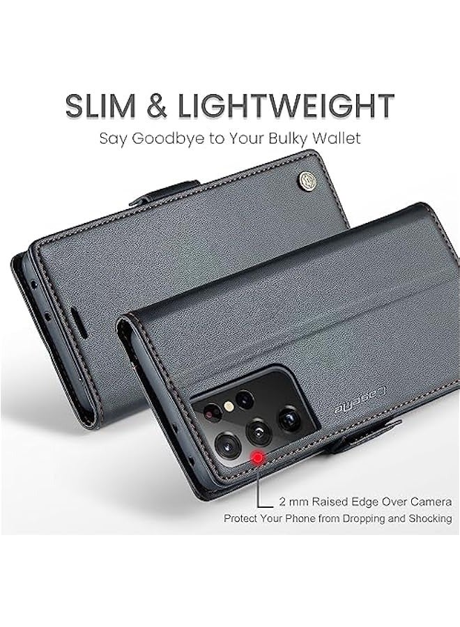 RFID Blocking Case for Samsung Galaxy S21 Ultra - Durable Leather Flip Case with Card Holder, Kickstand, and Magnetic Closure (Black) - Image 3