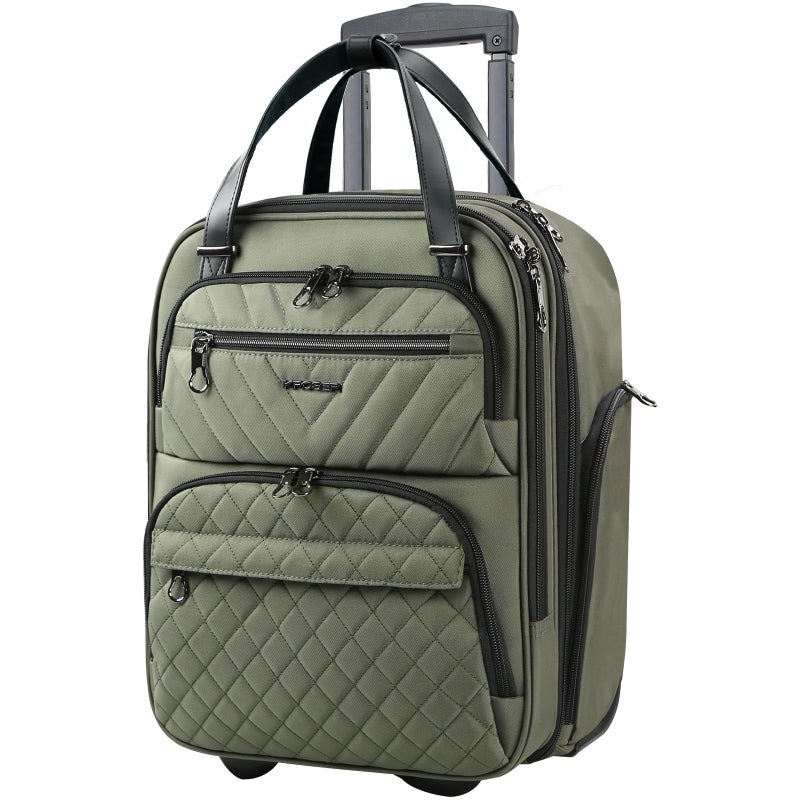 KROSER Carry On Underseat Multi-functional, 16-inch Underseater Lightweight Overnight Suitcase for Women, Olive - Image 1