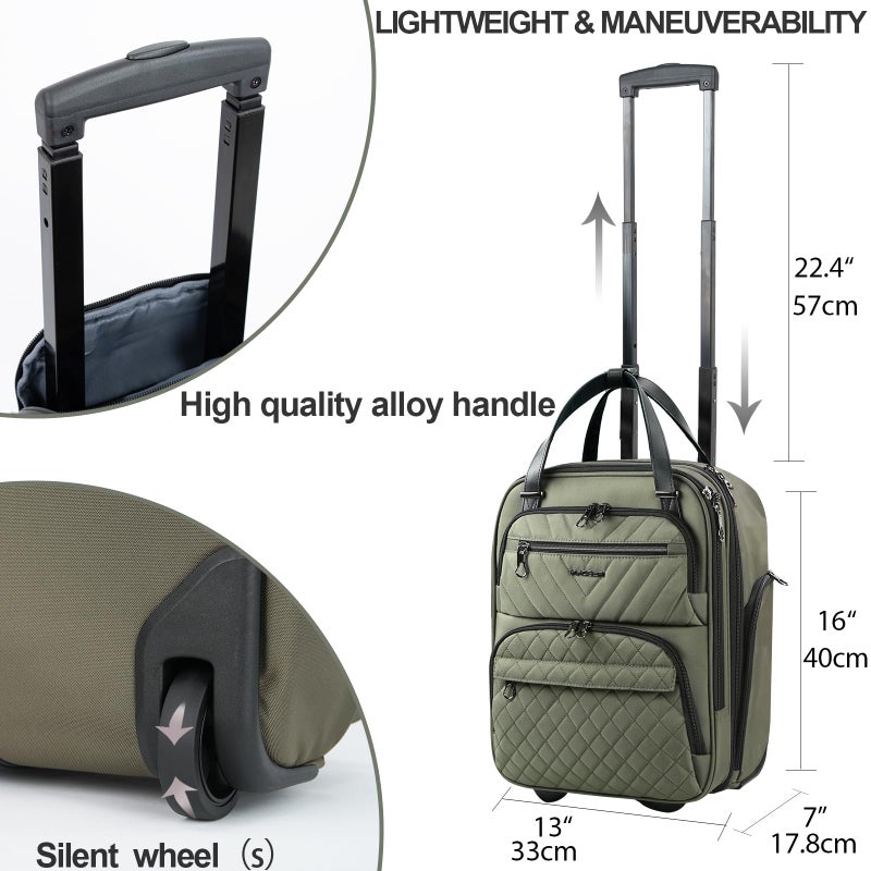 KROSER Carry On Underseat Multi-functional, 16-inch Underseater Lightweight Overnight Suitcase for Women, Olive - Image 3