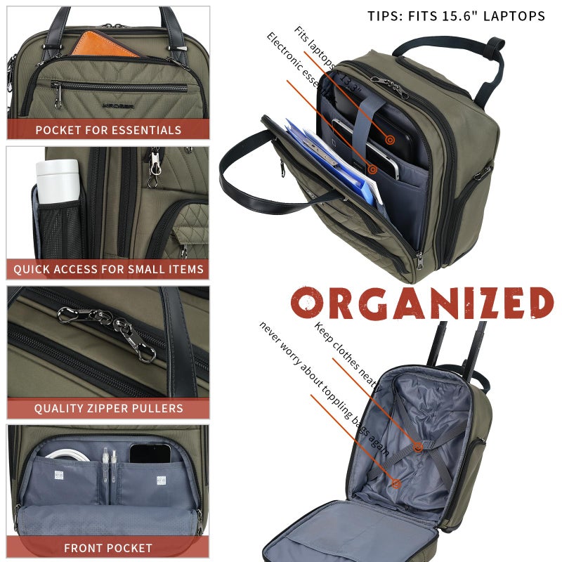 KROSER Carry On Underseat Multi-functional, 16-inch Underseater Lightweight Overnight Suitcase for Women, Olive - Image 4