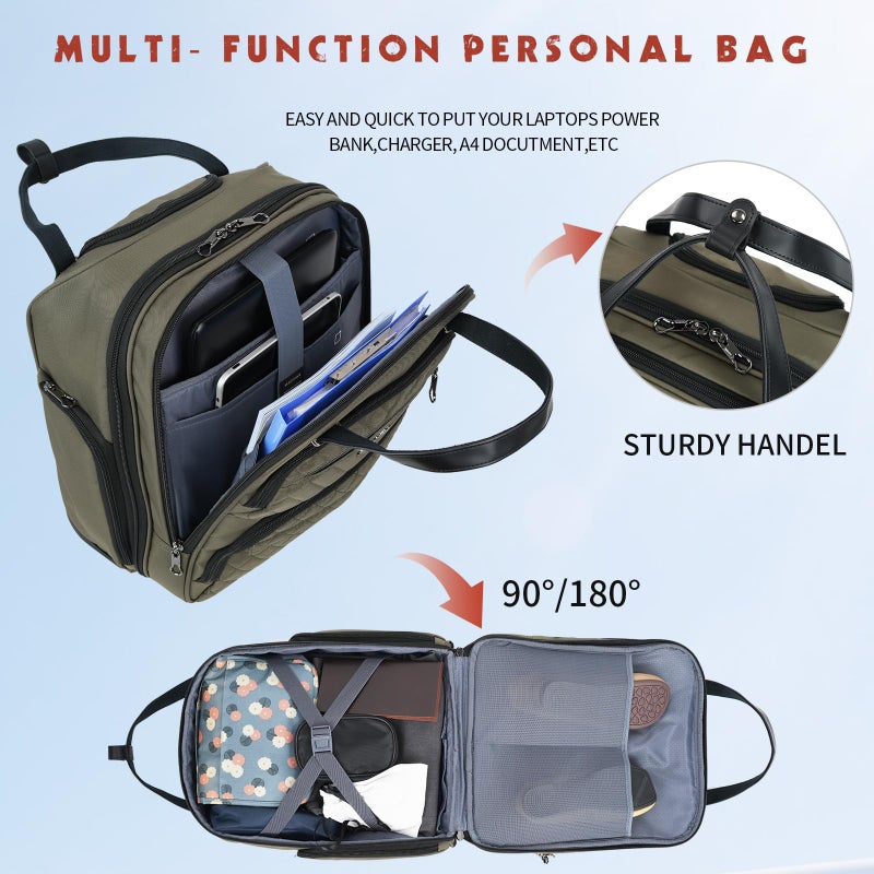 KROSER Carry On Underseat Multi-functional, 16-inch Underseater Lightweight Overnight Suitcase for Women, Olive - Image 5