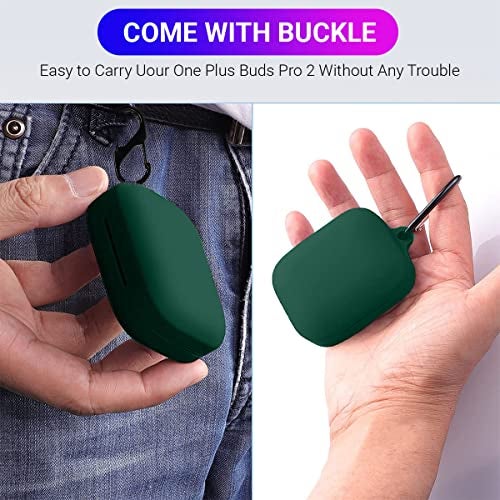 KACA Silicone Soft Case Cover with Keychain Shockproof Flexible Full Body Protective Skin Cover for OnePlus Buds Pro 2 2023 / Pro 2R 2023 (Green) - Image 5