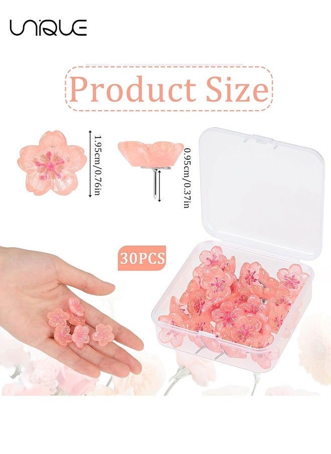 Unique 20 Pcs Cherry Blossoms Push Pins, Pink Resin Glitter Flower Push Pins Decorative Thumb Tacks for Wall Hangings, Bulletin Board,Maps, Office Wall  - Image 2