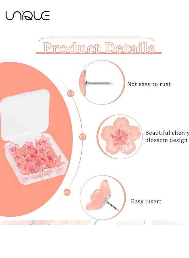 Unique 20 Pcs Cherry Blossoms Push Pins, Pink Resin Glitter Flower Push Pins Decorative Thumb Tacks for Wall Hangings, Bulletin Board,Maps, Office Wall  - Image 3