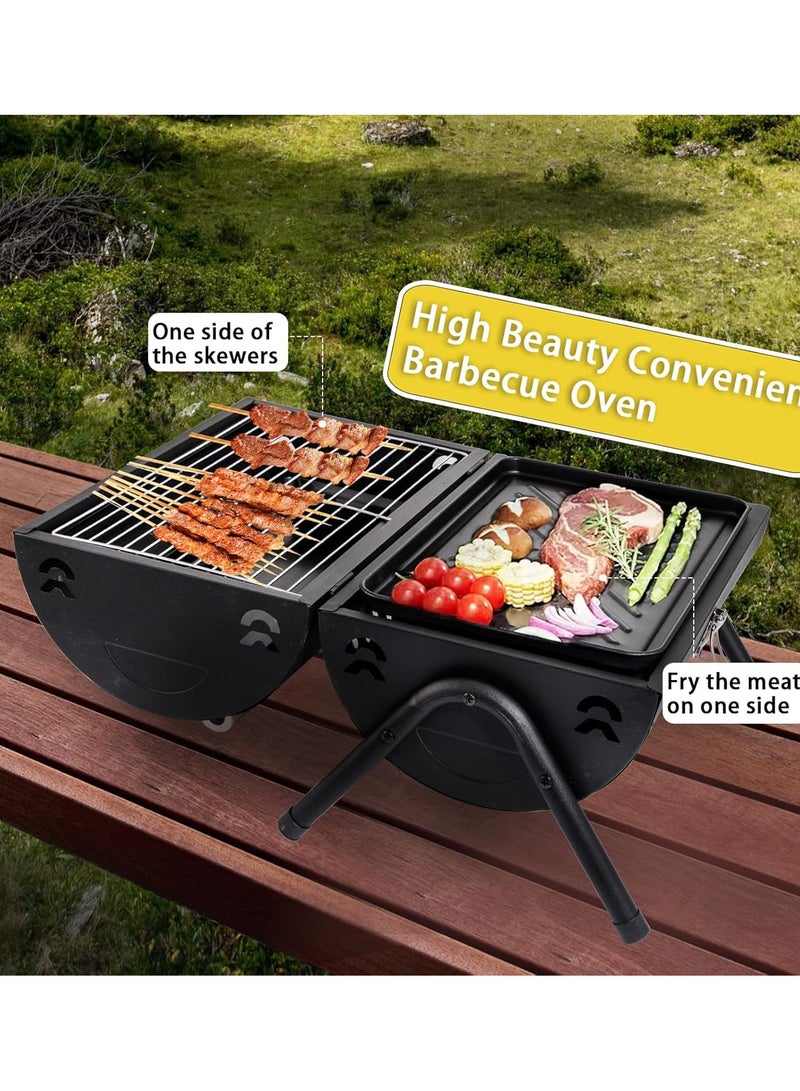 راكسوم شواية الفحم، شواية الفحم على الطاولة، شواية الشواء للتخييم في الهواء الطلق، النزهات، الفناء الخلفي، الشرفة - أسود، 2 خزان كربون، 2 شبكة خبز، 1 صينية خبز - Image 3