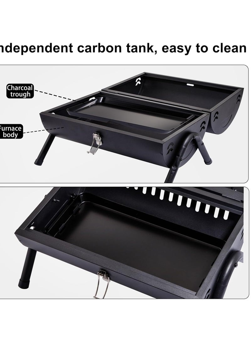 راكسوم شواية الفحم، شواية الفحم على الطاولة، شواية الشواء للتخييم في الهواء الطلق، النزهات، الفناء الخلفي، الشرفة - أسود، 2 خزان كربون، 2 شبكة خبز، 1 صينية خبز - Image 4