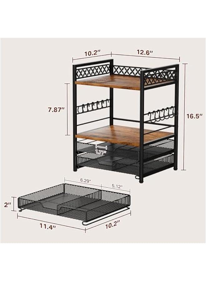 Arabest Coffee Bar Organizer Countertop Station Shelf - 4 Tier Mug Holder Stand With 12 Hooks, 30 K Cup Pod Drawer, Multifunctional Shelf for Accessories Kitchen - Image 3