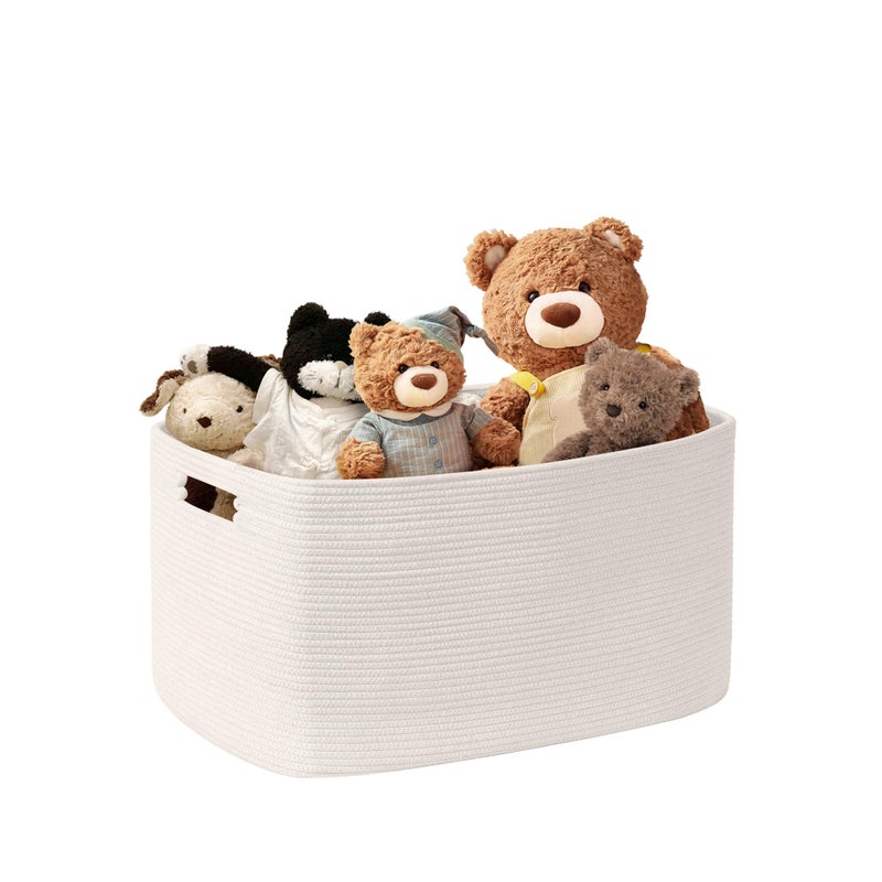 SunNewt 45L Small Baby Girls Laundry Basket for Nursery Storage,Cute Woven cotton Rope Baskets for Kids Toyï¼ŒGifts,Boho Square Wicker Blanket hamper for Living Room,Bedroom Dirty Clothes, White - Image 1