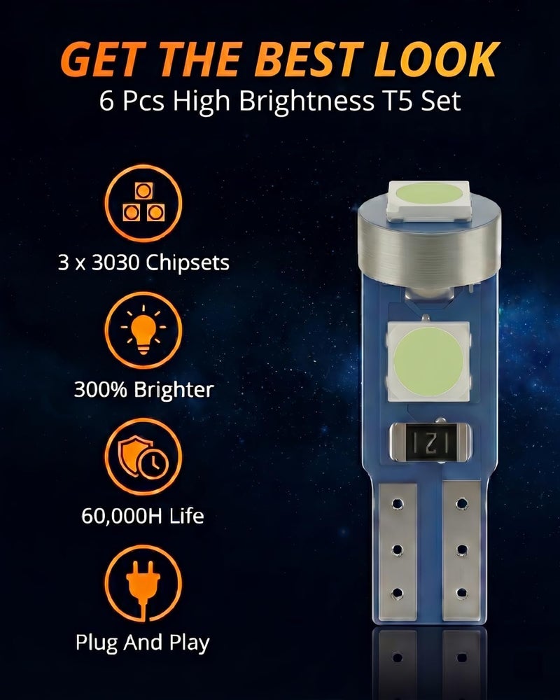 WLJH T5 74 73 37 3030 SMD 1.5W Instrument Panel Light Bulb - Pack of 6, Ice Blue - Image 3