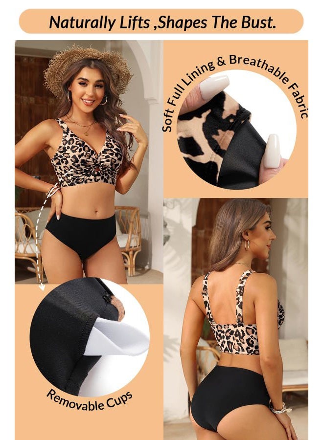 Yonique Women's Bikini Top - Supportive Swimsuit for Large Bust - 2025 Cut Out Twist Swim Top, Leopard, M - Image 5