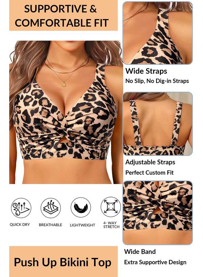 Yonique Women's Bikini Top - Supportive Swimsuit for Large Bust - 2025 Cut Out Twist Swim Top, Leopard, M - Image 4