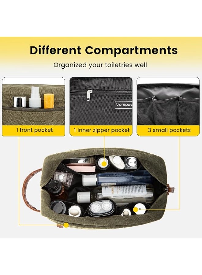Vorspack Toiletry Bag Hanging Dopp Kit for Men Water Resistant Canvas Shaving Bag with Large Capacity for Travel - Green - Image 3
