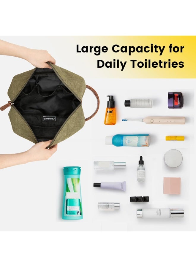 Vorspack Toiletry Bag Hanging Dopp Kit for Men Water Resistant Canvas Shaving Bag with Large Capacity for Travel - Green - Image 2
