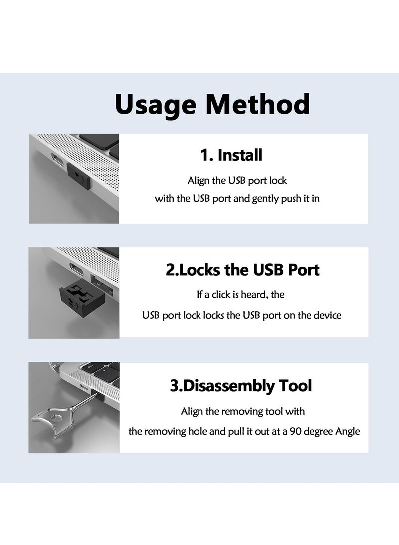 Barakah 10-Pack USB Port Blocker Set with Key, Locking Dust Caps for Computers, TVs and Routers, Compatible with USB-A Female Ports, White - Image 4