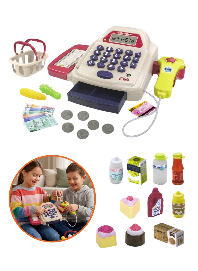 Interactive Cash Register Toy for Kids – Features a scanner and play money; an educational pretend-play shop set with various accessories – A fun educational toy. - Image 1