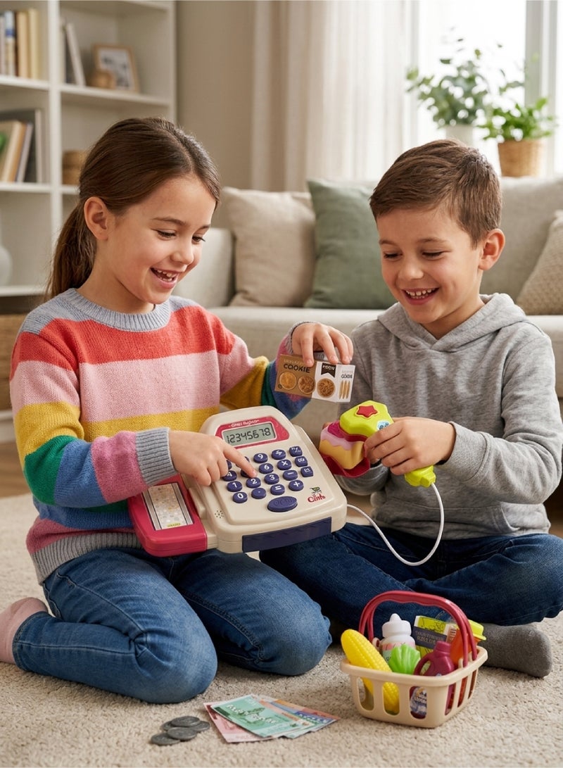 Interactive Cash Register Toy for Kids – Features a scanner and play money; an educational pretend-play shop set with various accessories – A fun educational toy. - Image 2