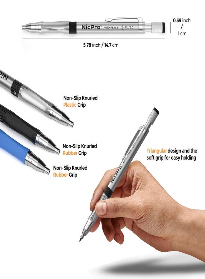 Nicpro 11 Pieces 2mm Mechanical Pencil Set, 3 PCS Carpenter Drafting Pencil 2.0 mm for Art Drawing Writing Sketching Construction with 6 Tube Pre-Sharpen HB & 2B Refill, Eraser, Sharpener - Image 3