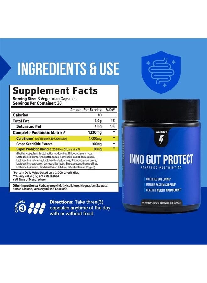 Inno Gut Protect | Complete Probiotic & Postbiotic Formula, Vegan-Friendly, CoreBiome, Grape Seed Skin Extract, Super Probiotic Blend, 30 Servings