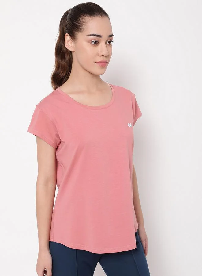 Clovia Clovia Pink Comfort Fit Active T-Shirt