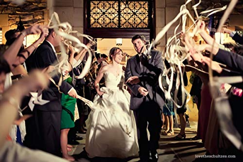 Kingsnow 50 Pack Champagne Lace Ribbon Wands Party Streamers with Bells Silk Fairy Stick Wand Party Favors for Wedding Send off Party Activities Baby Shower Holiday Celebration - Image 5
