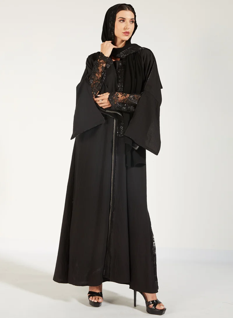 هدية المدينة  Lace Sleeve Abaya - HM