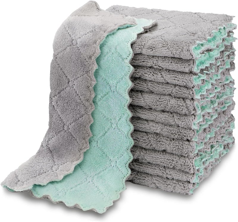 AIDEA 12 Pack Absorbent Coral Fleece Kitchen Towels - Microfiber Cleaning Cloths, Fast Drying, 6.3" x 10.4" - Image 1