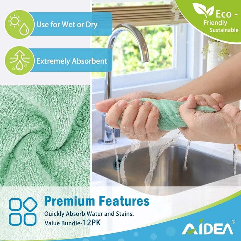 AIDEA 12 Pack Absorbent Coral Fleece Kitchen Towels - Microfiber Cleaning Cloths, Fast Drying, 6.3" x 10.4" - Image 2