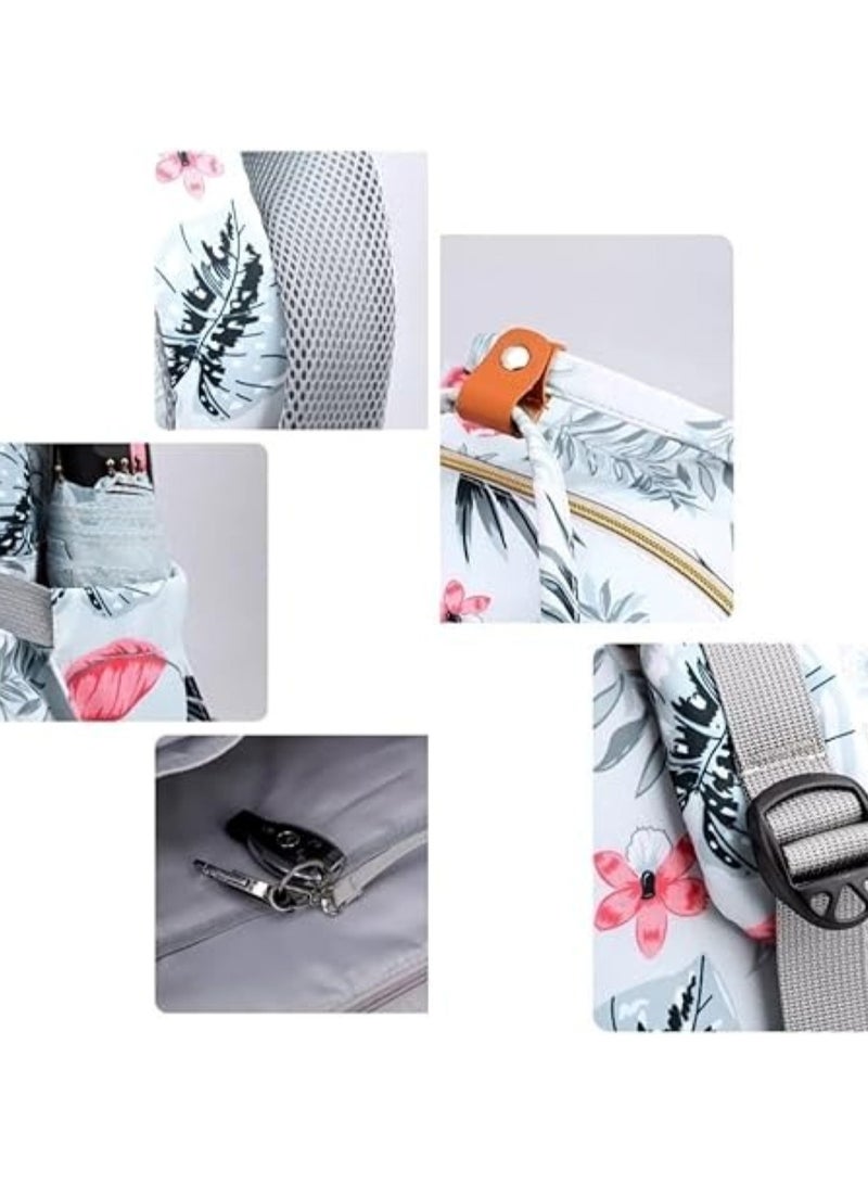 هويتك حقيبة سفر للأمهات بطبعات الأزهار باللون الرمادي - Image 3