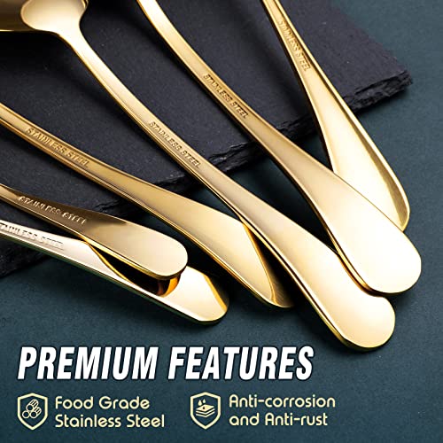OGORI Gold Serving Utensils, OGORI 10-Piece Polished Stainless Steel Gold Serving Utensils Set Include Serving Spoons, Slotted Serving Spoon, Serving Tongs, Serving Fork, Salad Fork, Soup Ladle, Pie Server - Image 3
