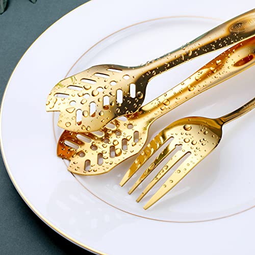 OGORI Gold Serving Utensils, OGORI 10-Piece Polished Stainless Steel Gold Serving Utensils Set Include Serving Spoons, Slotted Serving Spoon, Serving Tongs, Serving Fork, Salad Fork, Soup Ladle, Pie Server - Image 4