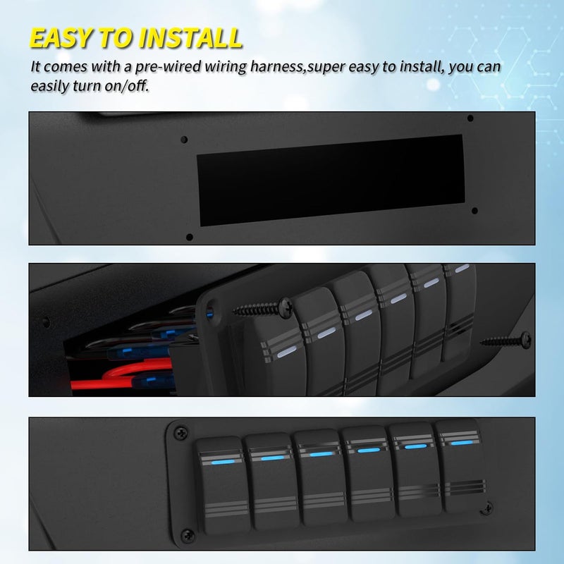Joinfworld لوحة مفاتيح Joinfworld 6 Gang 12V مقاومة للماء مع LED زرقاء - Image 5