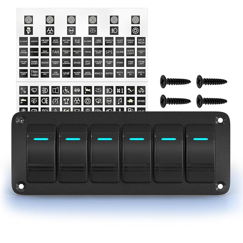 Joinfworld لوحة مفاتيح Joinfworld 6 Gang 12V مقاومة للماء مع LED زرقاء - Image 1