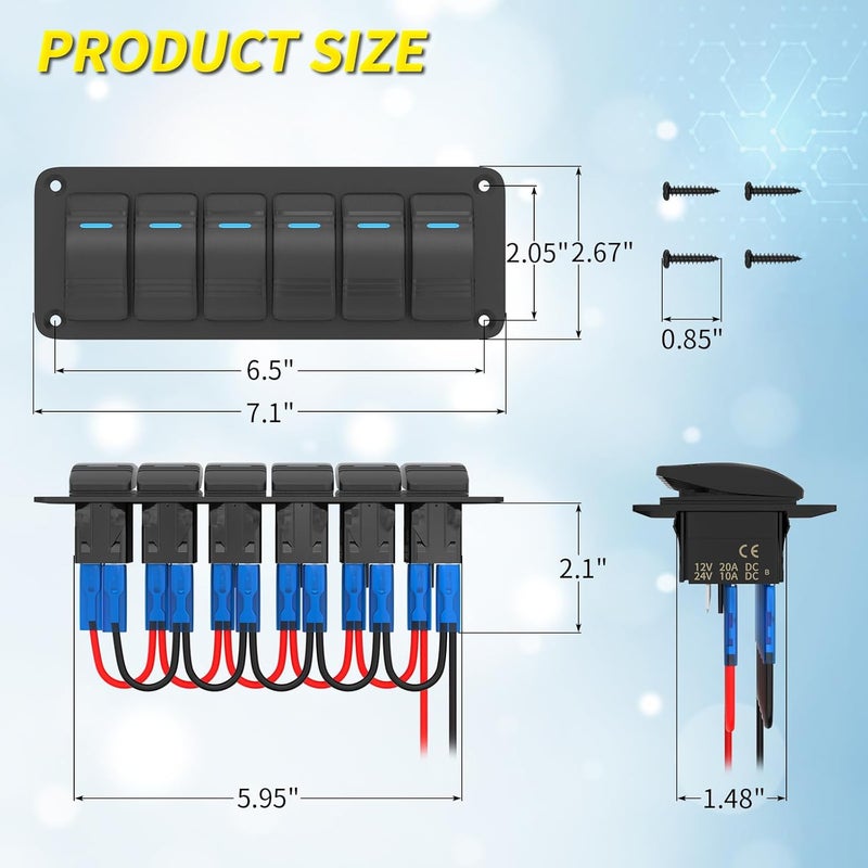 Joinfworld لوحة مفاتيح Joinfworld 6 Gang 12V مقاومة للماء مع LED زرقاء - Image 2