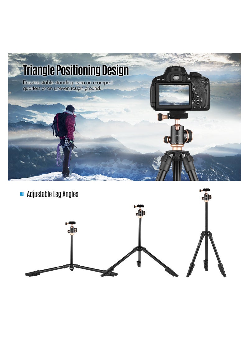 Andoer Q160SA Camera Tripod Complete Tripods with Panoramic Ballhead Bubble Level Adjustable Height Portable Travel Tripod