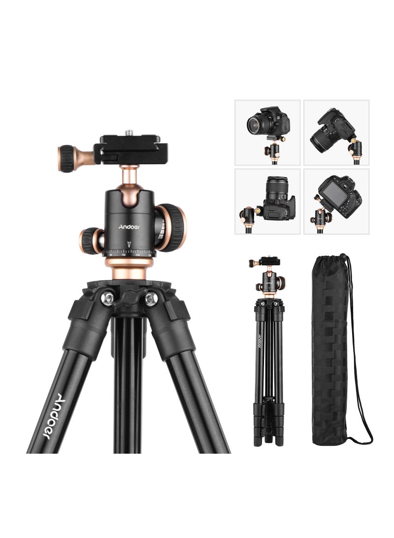 Andoer Q160SA Camera Tripod Complete Tripods with Panoramic Ballhead Bubble Level Adjustable Height Portable Travel Tripod