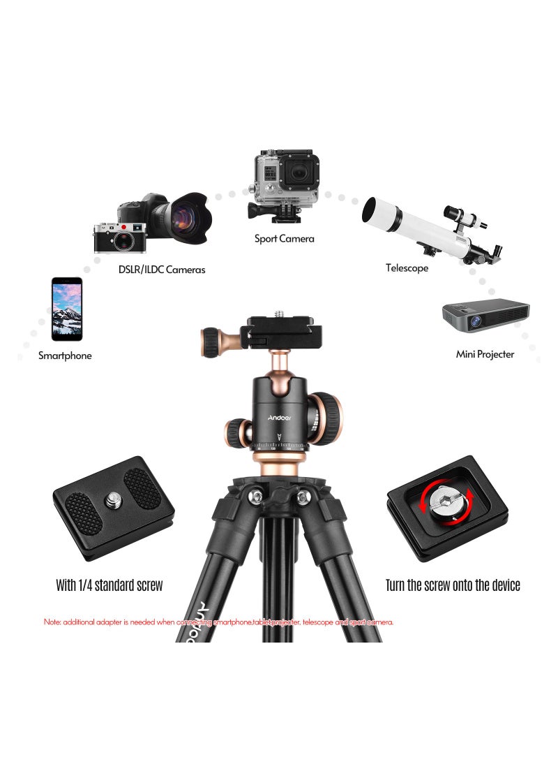 Andoer Q160SA Camera Tripod Complete Tripods with Panoramic Ballhead Bubble Level Adjustable Height Portable Travel Tripod