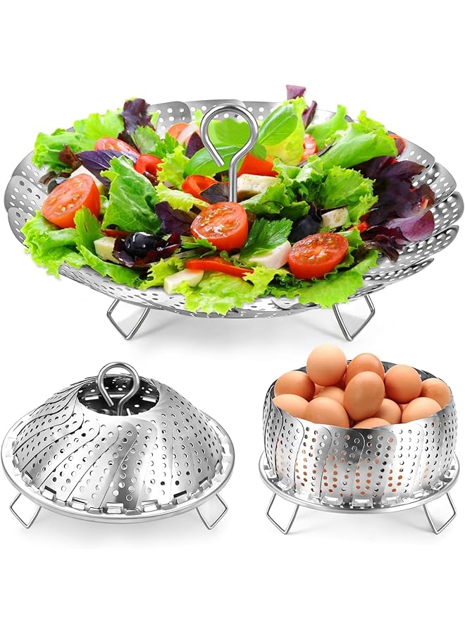 KASTWAVE Stainless Steel Food Steamer Basket, Veggie Fish Seafood Steamer Basket For Cooking, Folding Expandable Steamers Fits For Various Size Pots & Pans (6.4" To 10") - Image 1