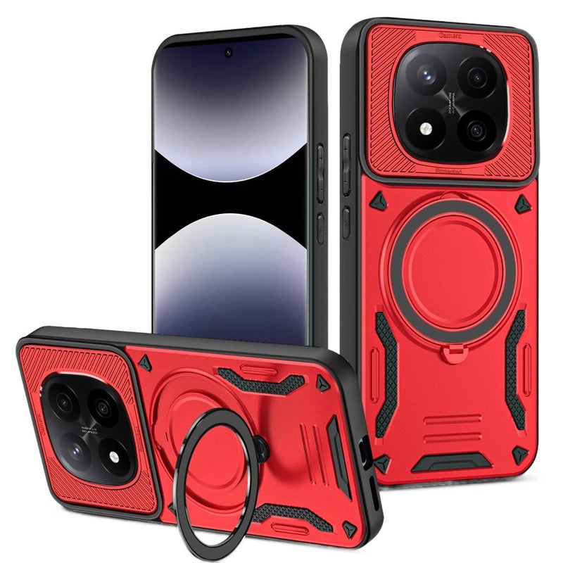 غطاء واقي بPC+Silicone لـ Redmi Note 13 Pro مع مقاوم للصدمات وحماية من السقوط مع مقاوم للصدمات مع حامل قائم مع مغناطيس قوي باللون أحمر مغناطيسي بوظيفة حامل من السيليكون باللون الأ. - Image 1