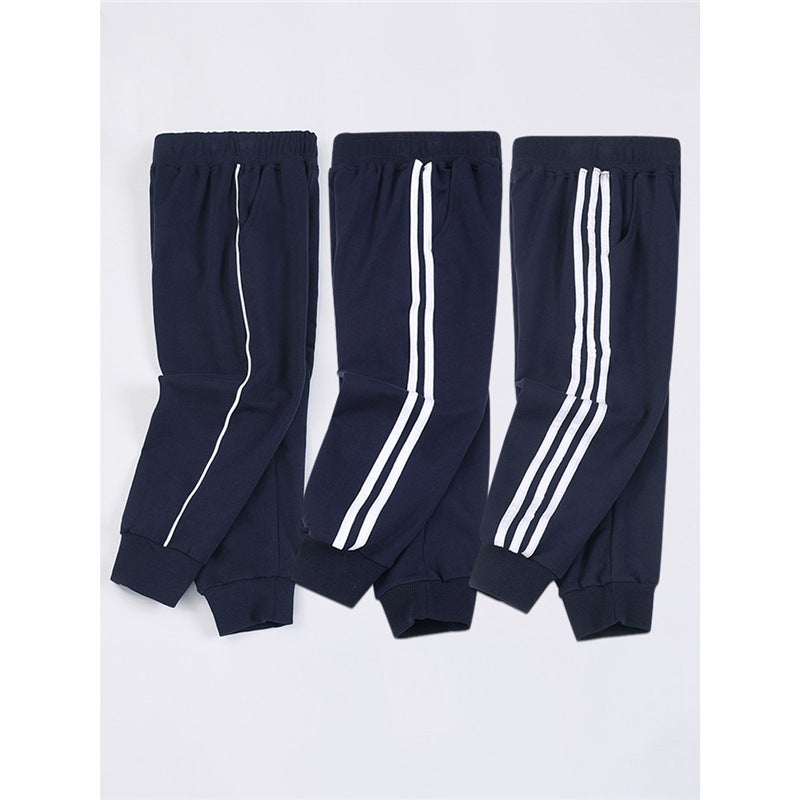 Pupils' School Uniform Pants For Boys And Girls Xizang Blue Dark Blue Sports Pants Children'S Cotton Children'S Clothing With Bars Trousers - Image 4