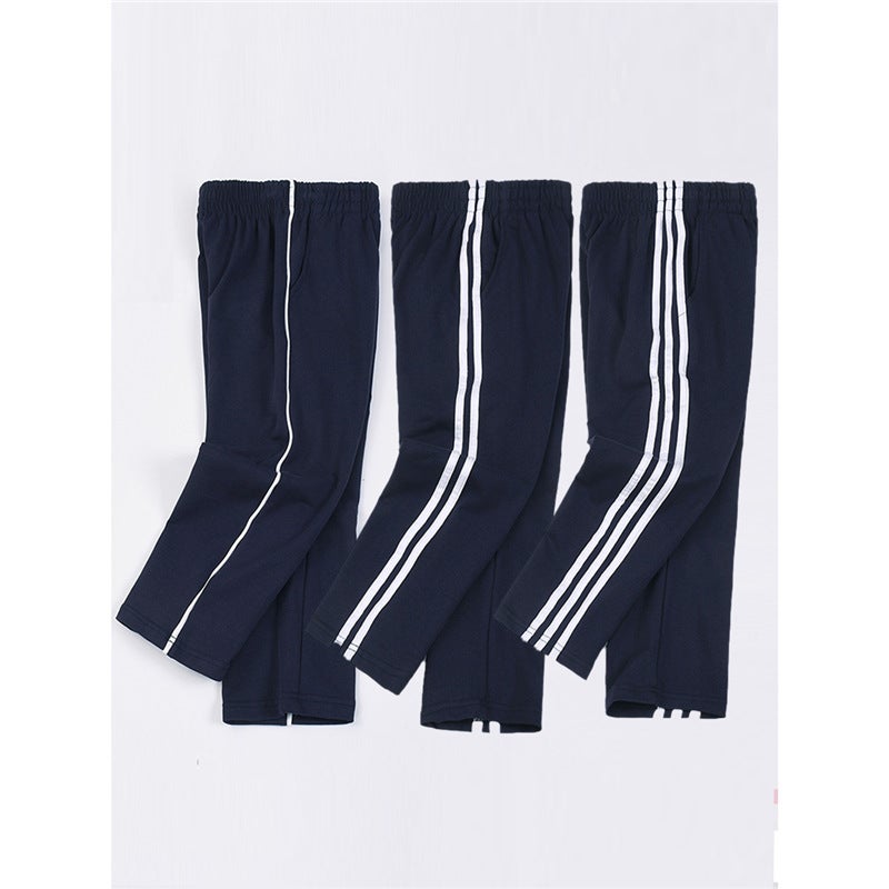Pupils' School Uniform Pants For Boys And Girls Xizang Blue Dark Blue Sports Pants Children'S Cotton Children'S Clothing With Bars Trousers - Image 2
