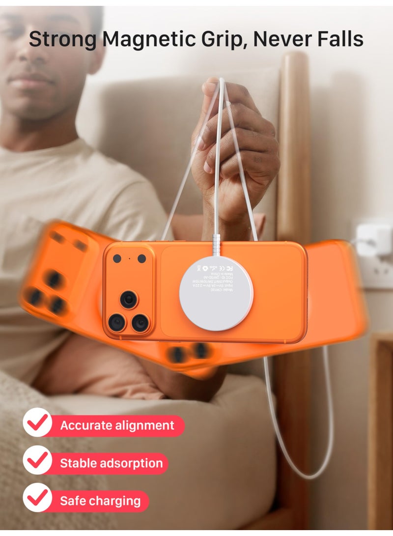 FLOWING Magnetic Wireless Magsafe Charger iPhone: Charging Pad for iPhone 17/16/15/14/13/12 Series & AirPods Pro 4-2, Dual USB-A & USB-C Ports – for AirPods & MagSafe Case Devices,Strong Magnet, Dual Ports, Case-Friendly, Lightweight for Travel Home Office Desk - Image 3