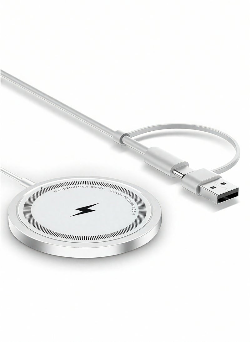 FLOWING Magnetic Wireless Magsafe Charger iPhone: Charging Pad for iPhone 17/16/15/14/13/12 Series & AirPods Pro 4-2, Dual USB-A & USB-C Ports – for AirPods & MagSafe Case Devices,Strong Magnet, Dual Ports, Case-Friendly, Lightweight for Travel Home Office Desk - Image 1