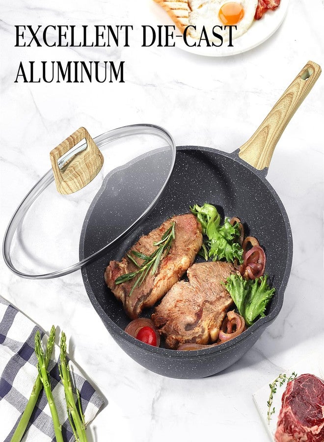 GiPP Nonstick Deep Frying Pan Skillet, 9.5" Saute Pan with Lid, Granite Induction Cookware Non Stick Cooking Pan, PFOA PFOS APEO Free, Grey - Image 5