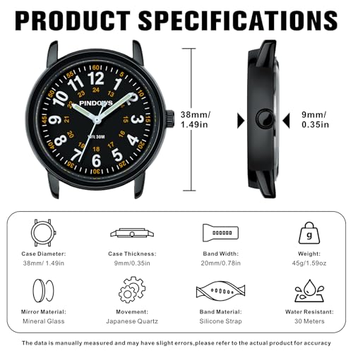 PINDOWS Women's Nurse Watch, 12/24 Hour Display, Luminous Dial, Soft Silicone Band, Waterproof to 30m - Image 5