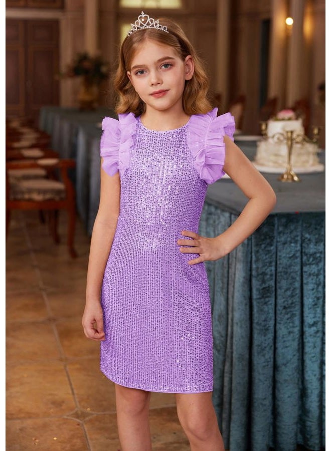 GRACE KARIN Junior Dress for Tenn Girls Dresses Size 10-12 Party Sequin Bridesmaid Dress Formal Pageant Fancy Dress Light Purple - Image 2